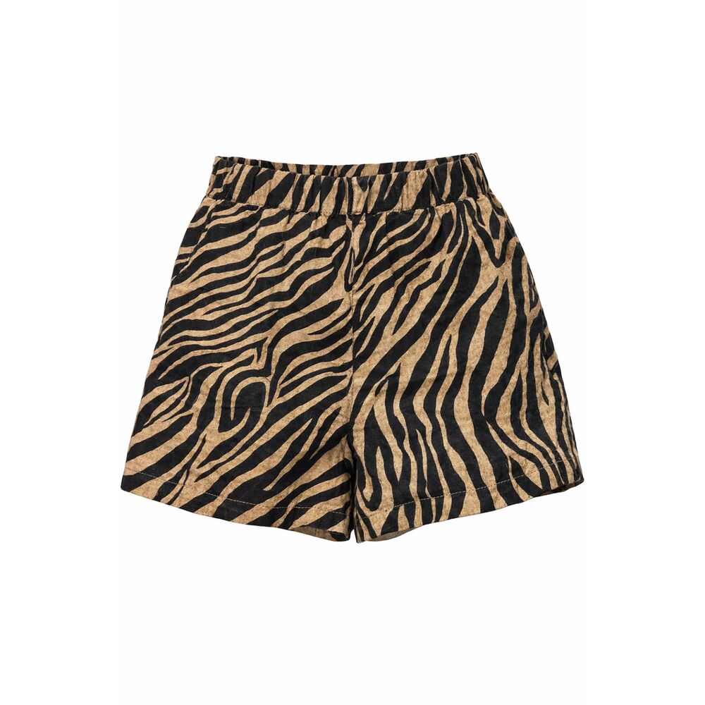 Elie Tahari Zebra Print Linen Shorts Brown Black Pull On Elastic Waist Size S